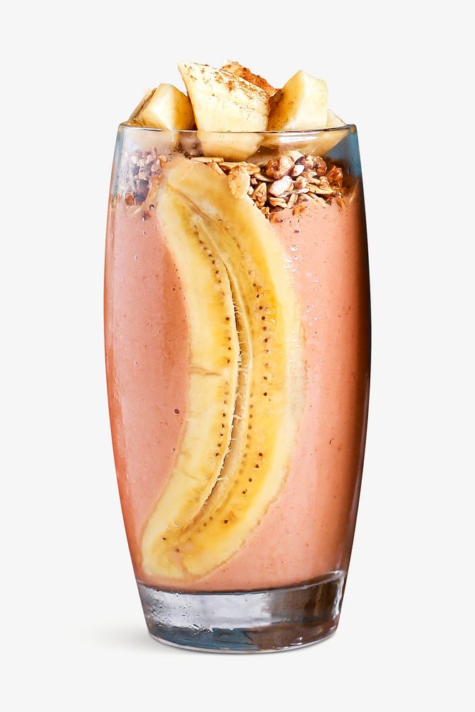 Peach smoothie with banana collage element, food & drink isolated image