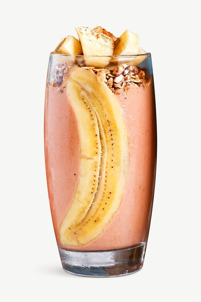 Peach smoothie with banana collage element, food & drink isolated image psd