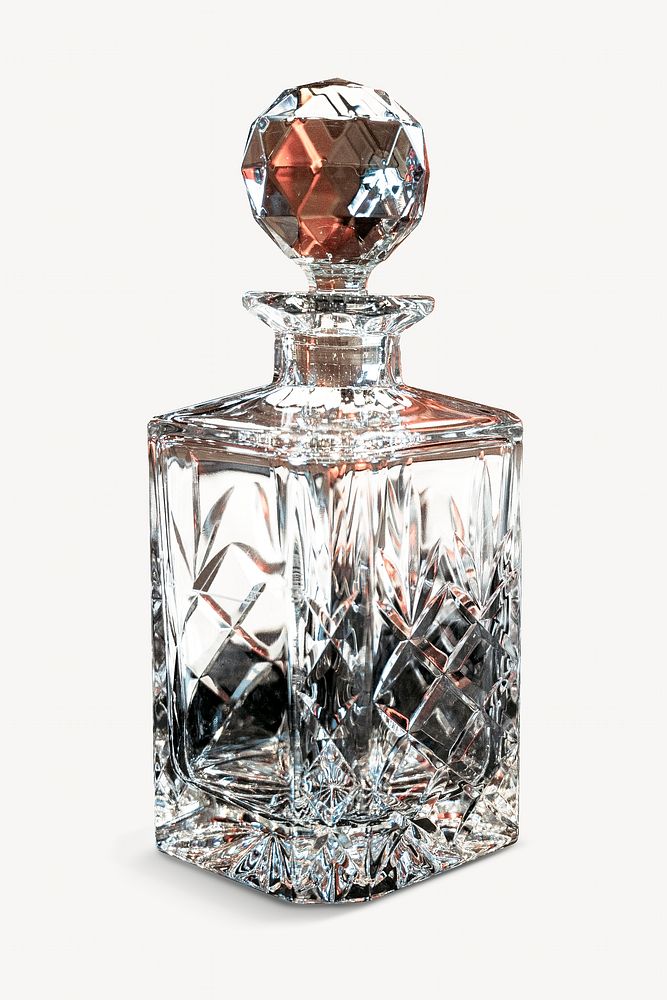 Crystal whiskey glass bottle collage element isolated image