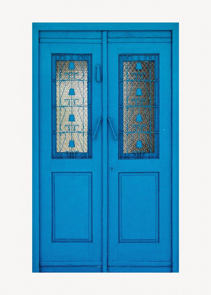 Blue wooden door, isolated architecture image