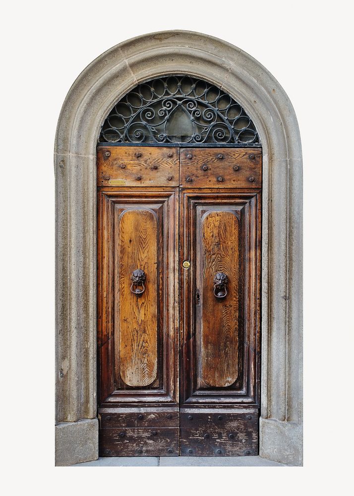 Arched wooden door, architecture