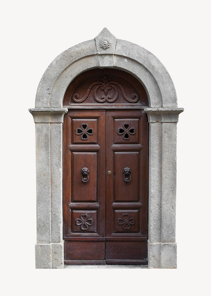 Arched wooden door, isolated architecture image