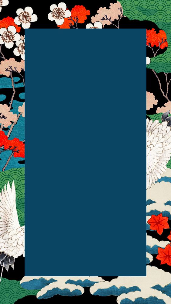 Vintage Japanese crane-patterned phone wallpaper, traditional frame remixed from the artwork of Watanabe Seitei vector