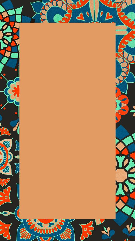 Ethnic floral pattern phone wallpaper, traditional flower frame background