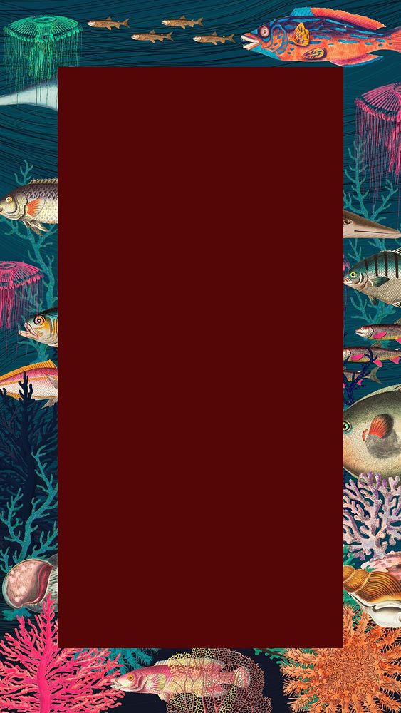 Vintage underwater patterned mobile wallpaper, marine life frame background