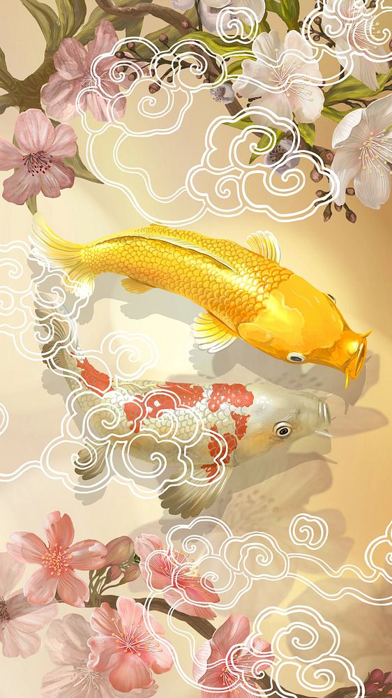 Traditional Koi fish phone wallpaper, Japanese animal illustration