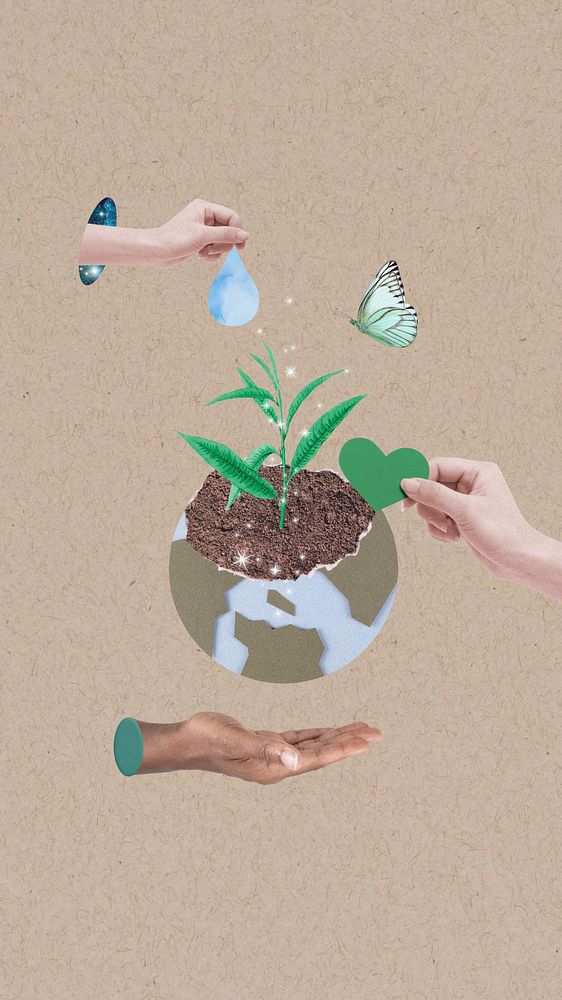 Save the World phone wallpaper, people planting tree