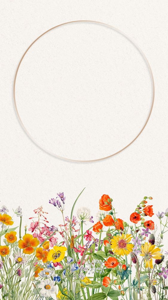 Floral border mobile wallpaper, gold frame illustration
