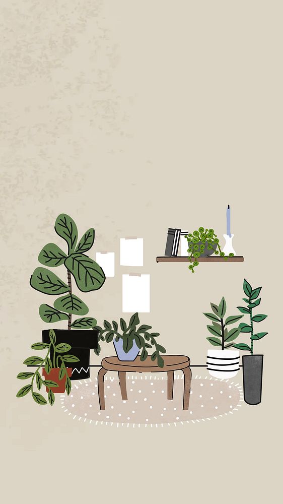 Aesthetic houseplant iPhone wallpaper, earth tone illustration