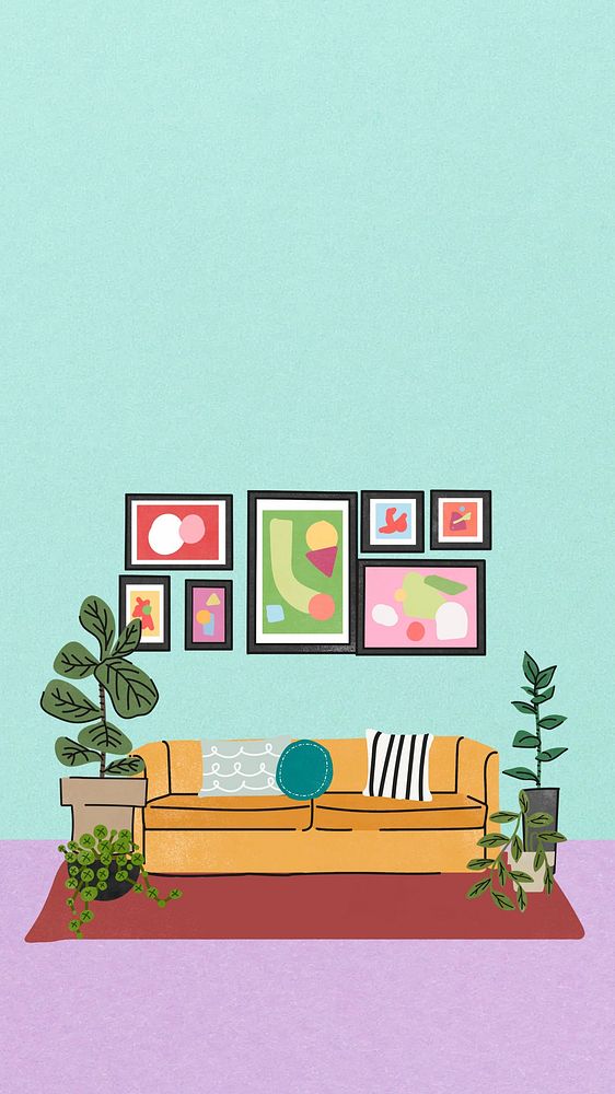 Living room iPhone wallpaper, colorful illustration