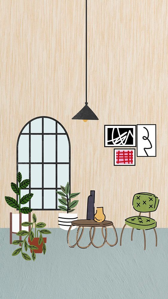 Interior design iPhone wallpaper, aesthetic illustration