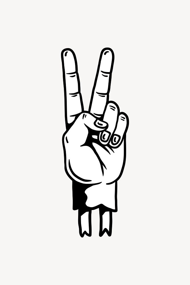 Retro peace hand sign element, black & white design vector