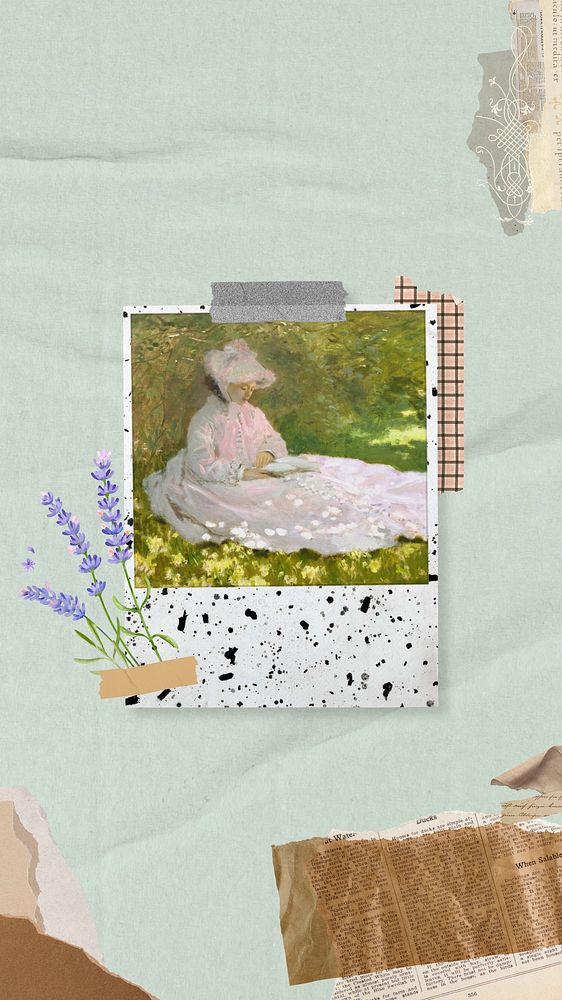 Monet's Springtime green iPhone wallpaper. Remixed by rawpixel.