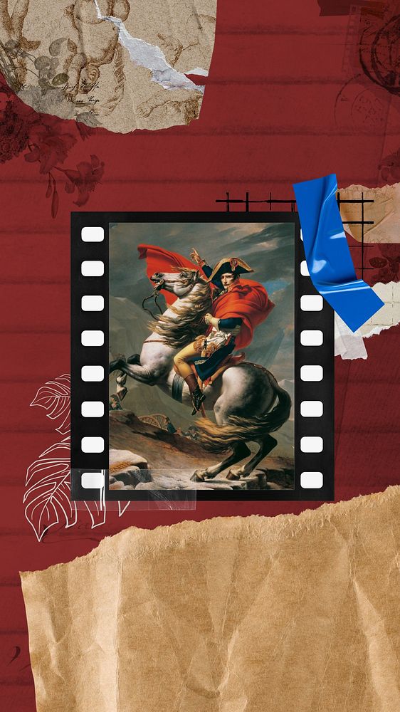 iPhone wallpaper, Napoleon Crossing the Alps in film frame. Remixed by rawpixel.