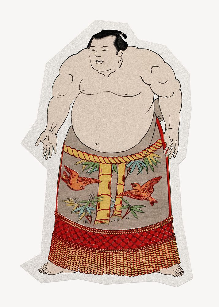 Sumo wrestler, paper collage element, remixed by rawpixel.