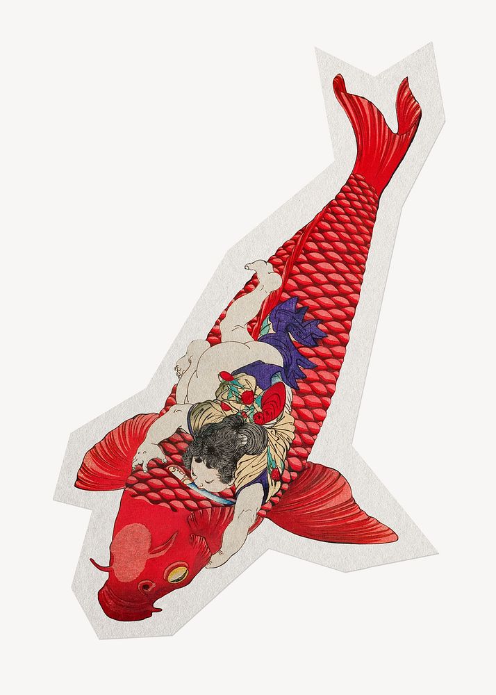 Japanese Koi fish, paper collage element, remixed by rawpixel.