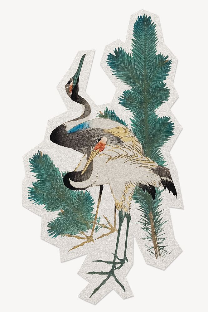 Japanese cranes on paper cut isolated design. Remixed by rawpixel.