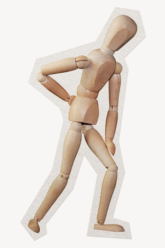 Back pain wooden model, paper cut isolated design