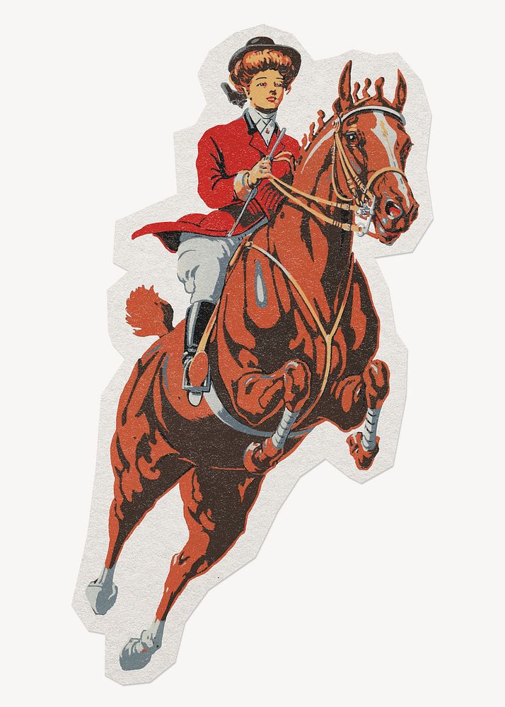 Female horse rider, paper collage element, remixed by rawpixel.