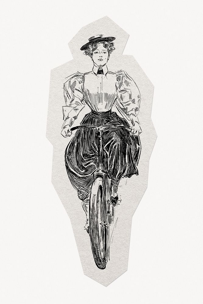 Vintage biking woman paper cut isolated design