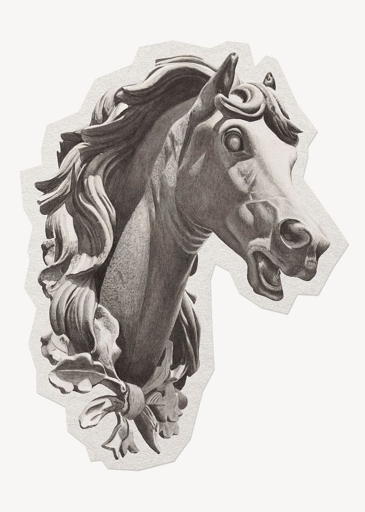 Horse's head vintage paper element with white border
