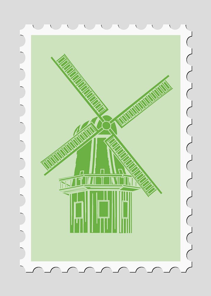 Windmill stamp illustration psd. Free public domain CC0 image.