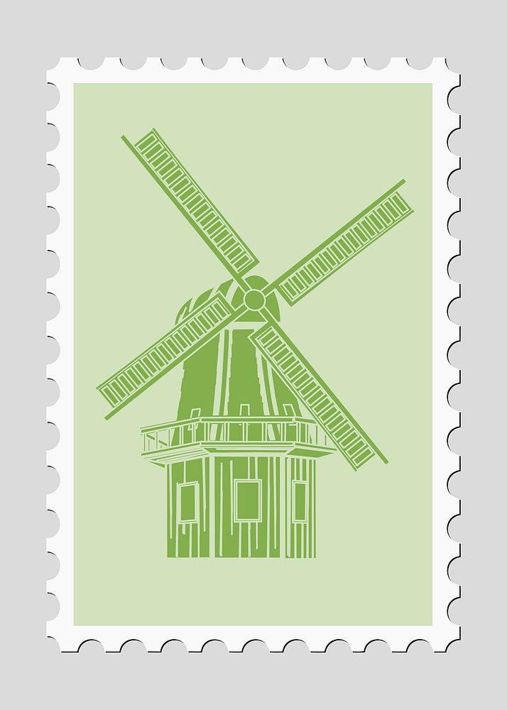 Windmill stamp illustration vector. Free public domain CC0 image.
