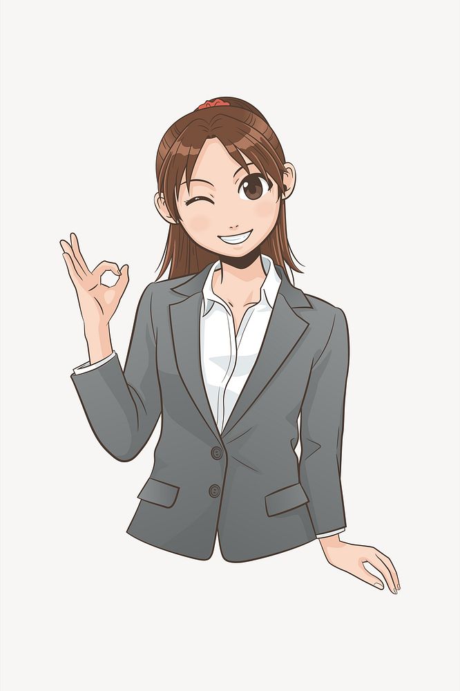 Business woman OK gesture illustration vector. Free public domain CC0 image.