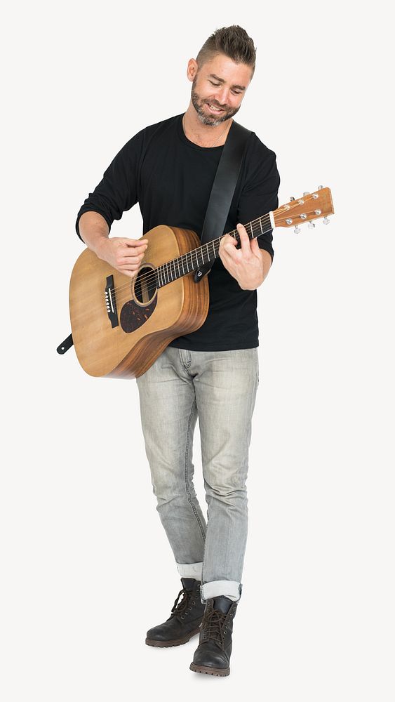 Man plating guitar, isolated image