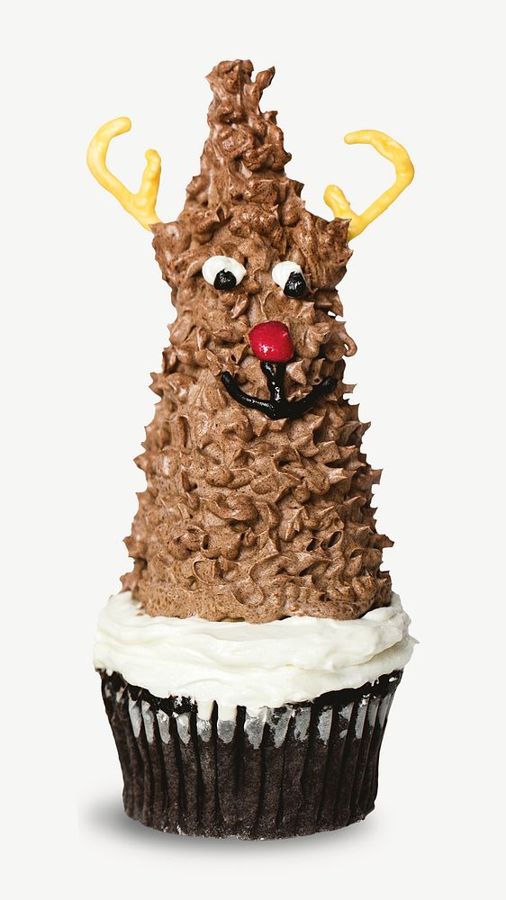 Christmas reindeer cupcake collage element psd