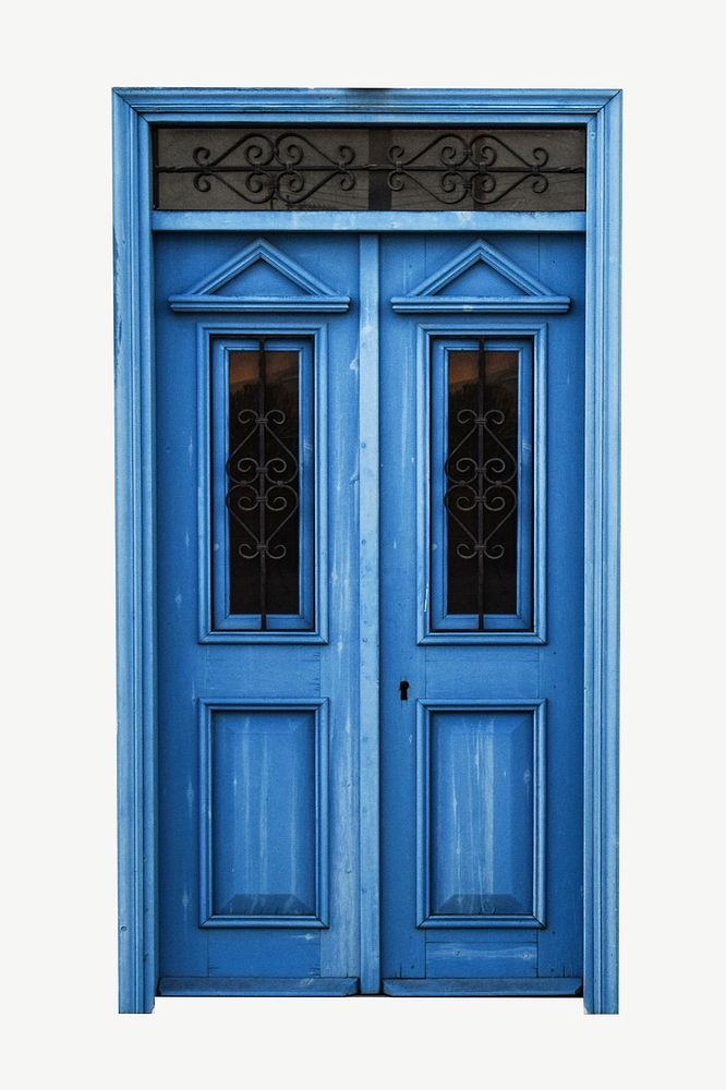 Blue wooden door, architecture collage element psd