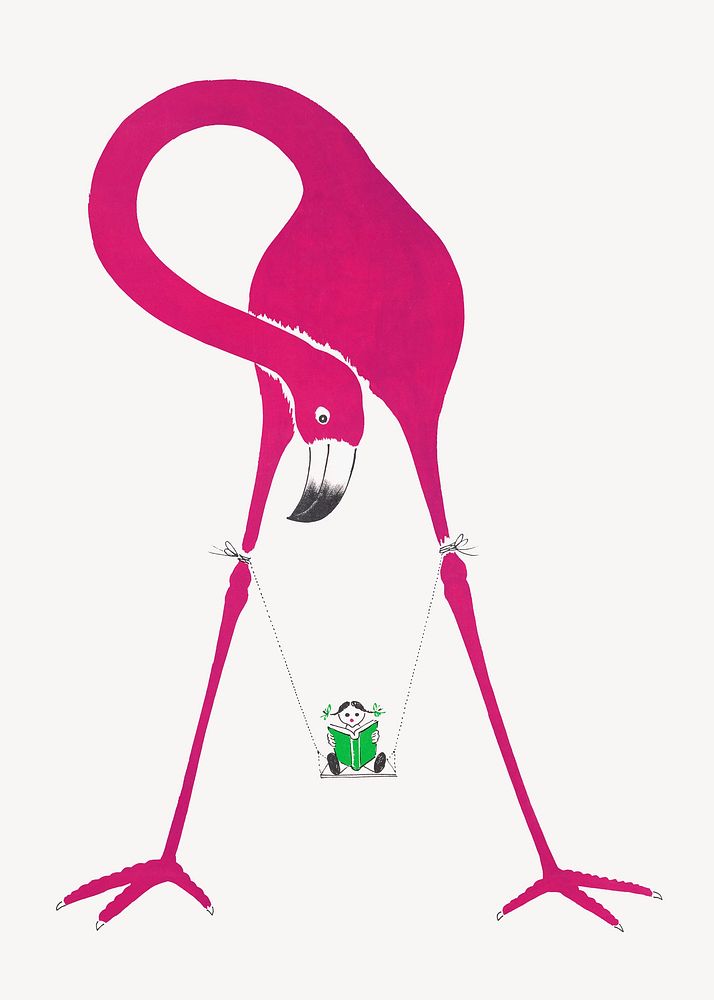 Flamingo bird, vintage animal illustration.   Remixed by rawpixel.