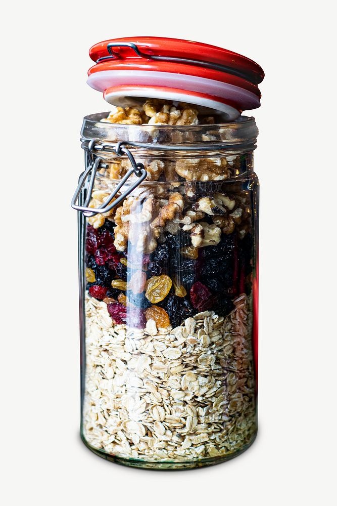 Oats and cranberries jar collage element psd