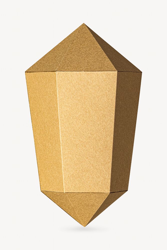 Golden hexagonal prism paper craft isolated image