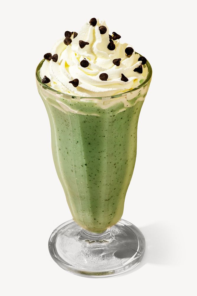 Matcha smoothie topped with whipped cream isolated design
