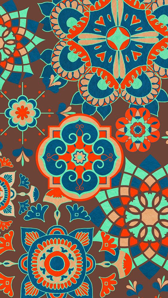 Ethnic floral pattern phone wallpaper, traditional flower background