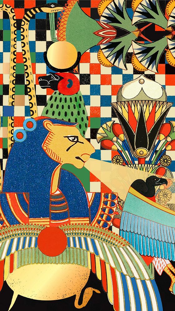 Ancient Egypt patterned phone wallpaper, colorful vintage illustration