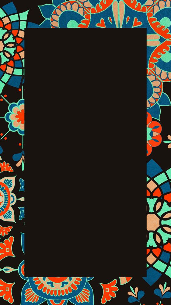 Ethnic floral pattern phone wallpaper, traditional flower frame background psd