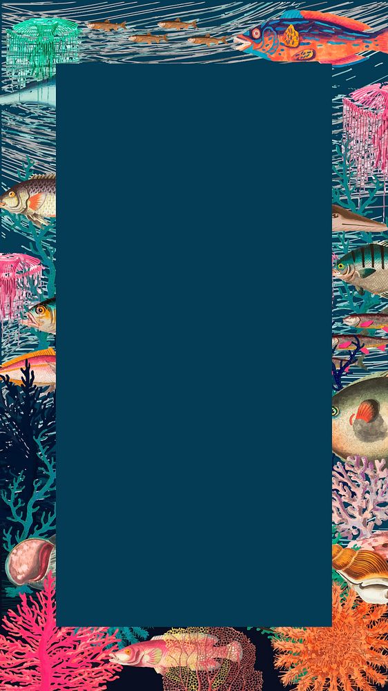Vintage underwater patterned mobile wallpaper, marine life frame background vector