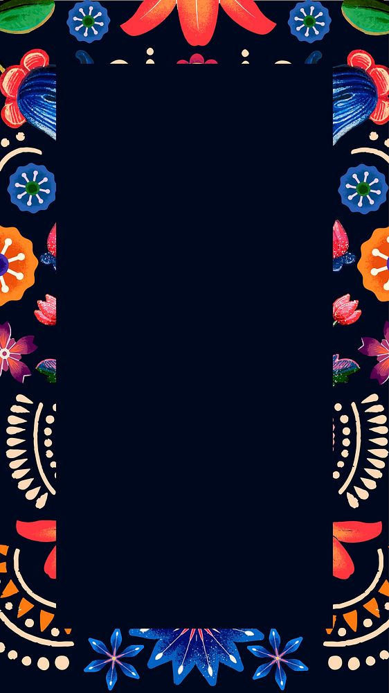 Colorful traditional flower phone wallpaper, vintage pattern frame background vector