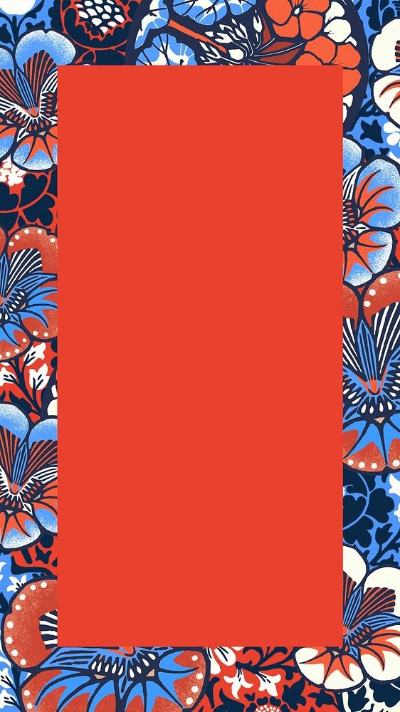 Batik flower patterned iPhone wallpaper,  botanical frame background psd
