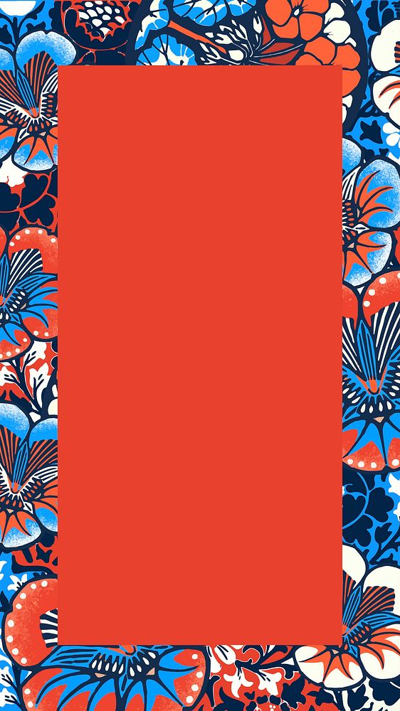 Batik flower patterned iPhone wallpaper,  botanical frame background vector