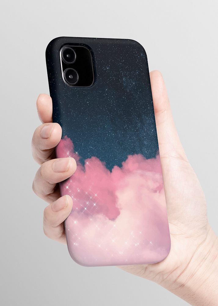 Phone case mockup psd in pink galaxy pattern