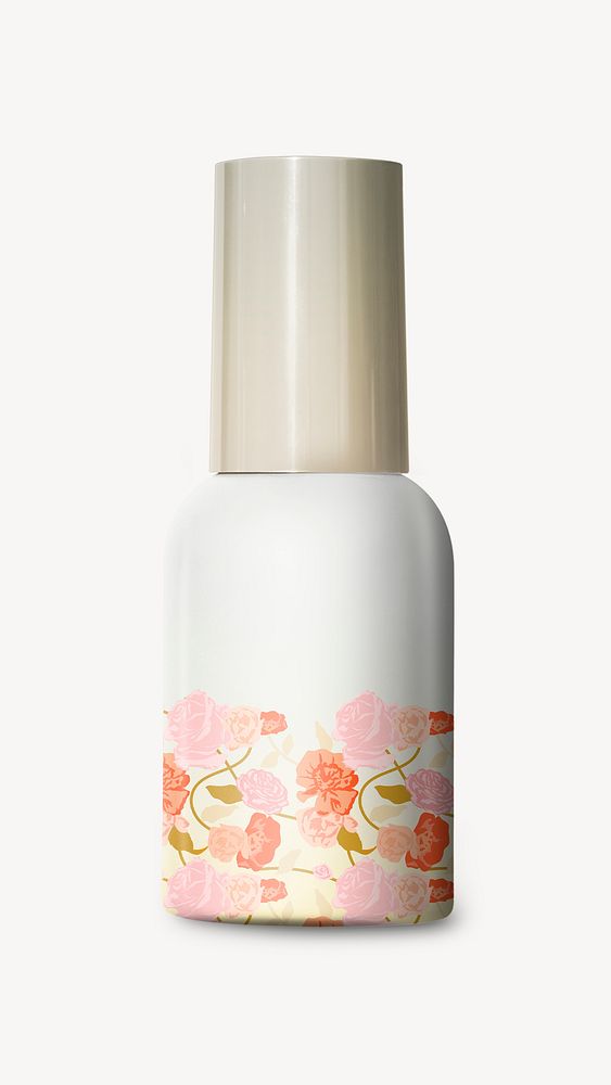 Floral skincare bottle mockup, product packaging psd