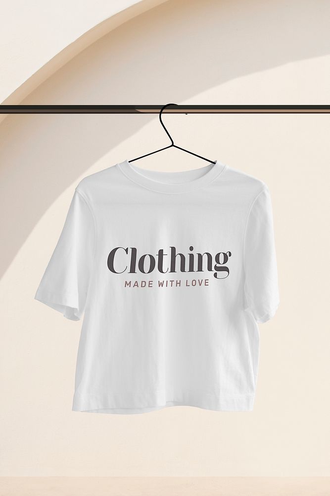 Woman's t-shirt mockup, hanging tee psd