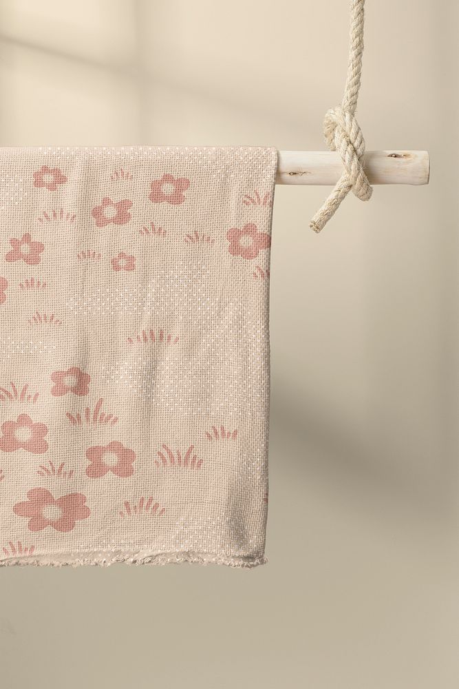 Aesthetic towel mockup, floral pattern design psd