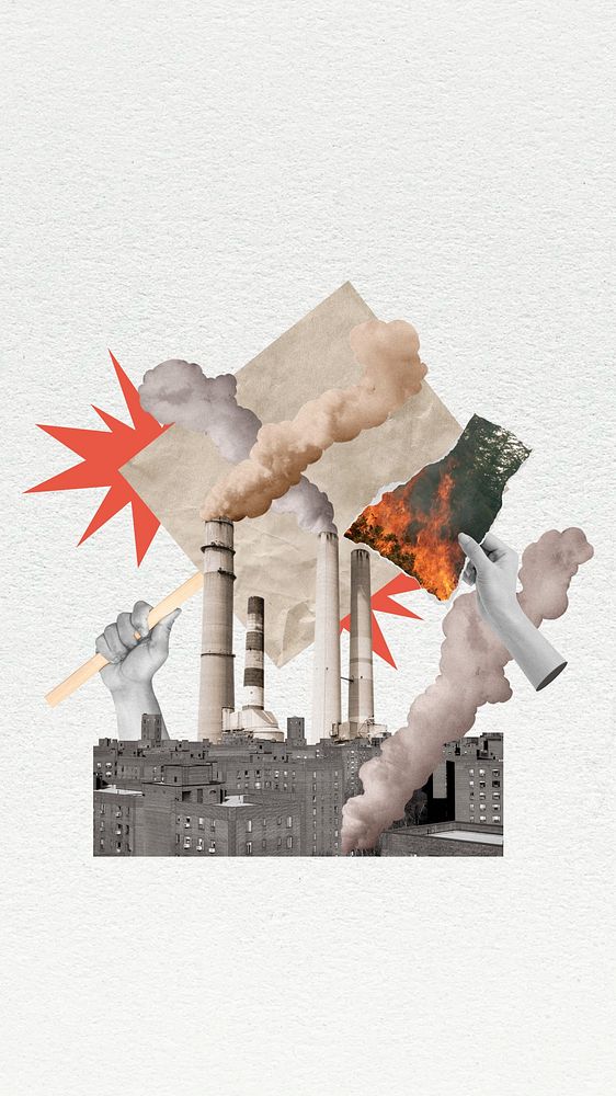 Air pollution factory iPhone wallpaper, hands destroying environment remix