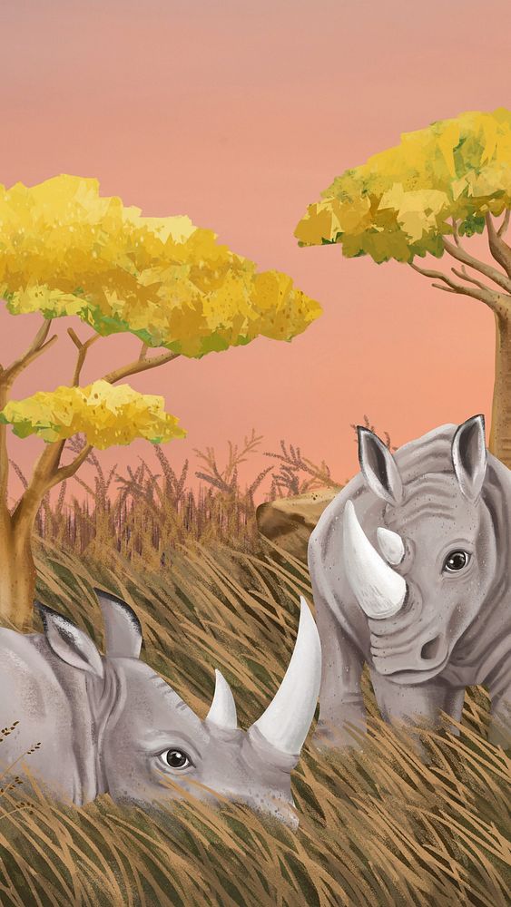 Rhino wildlife iPhone wallpaper, cute design
