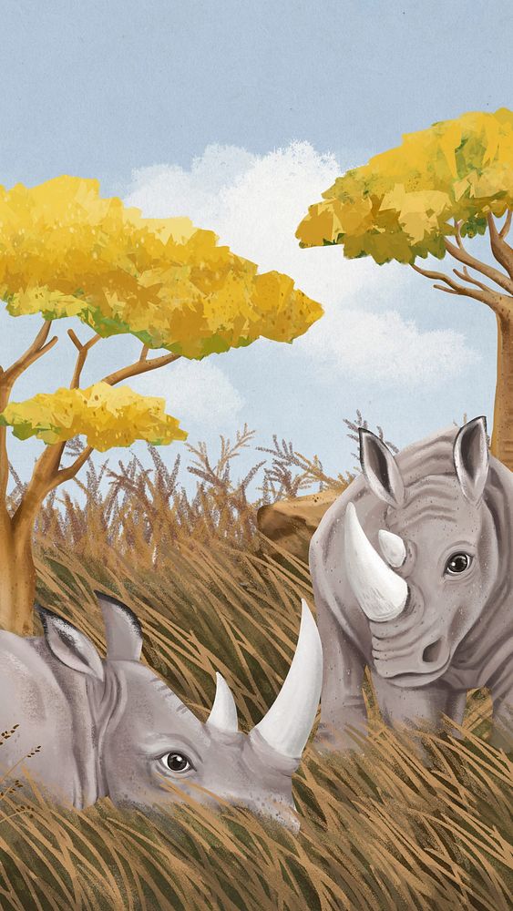 Rhino wildlife iPhone wallpaper, cute design
