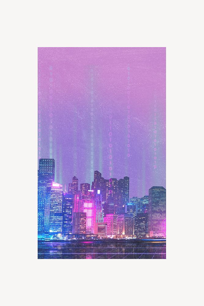 Colorful night element futuristic city, digital remix